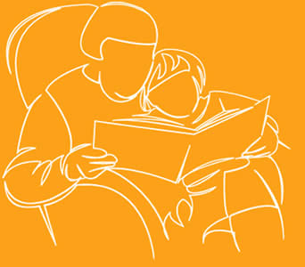 child-adult reading a book
